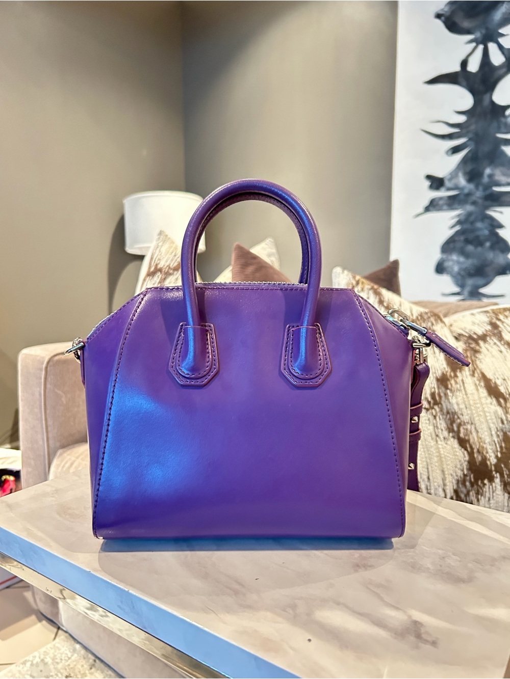 Givenchy Shiny Violet Leather Satchel - Picture 3 of 6